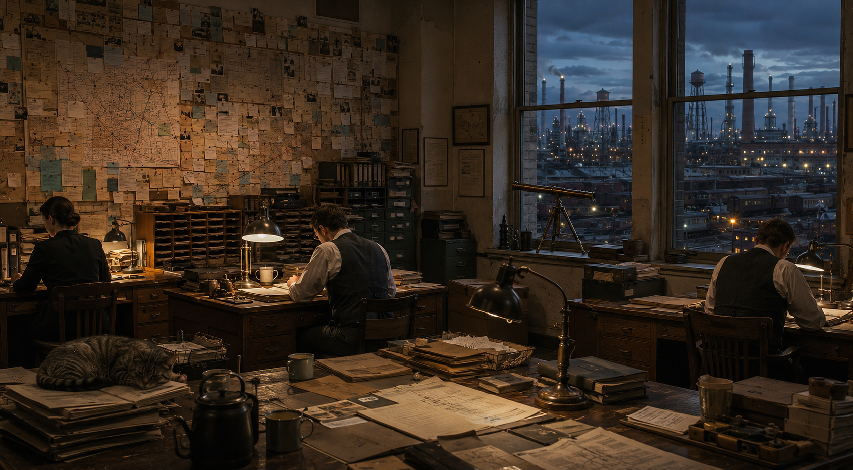 The interior of the Lamplighter Office at dusk, viewed at eye level. Only on closer inspection does a pattern emerge.